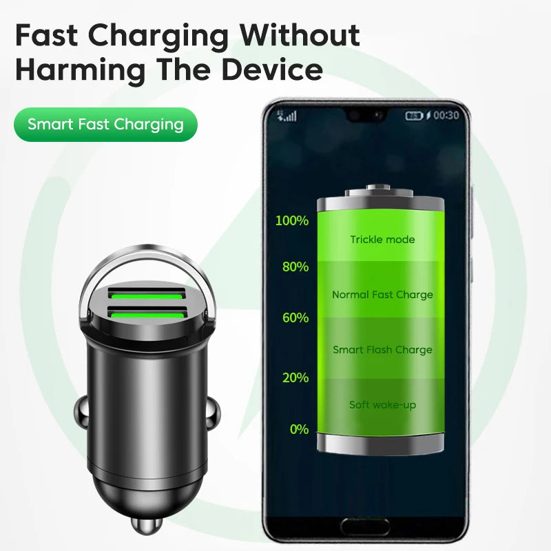 200W Dual USB Car Charger Fast Charging Pull Ring Car Phone Charger Adapter For iPhone Samsung Huawei Xiaomi Cigarette Lighter
