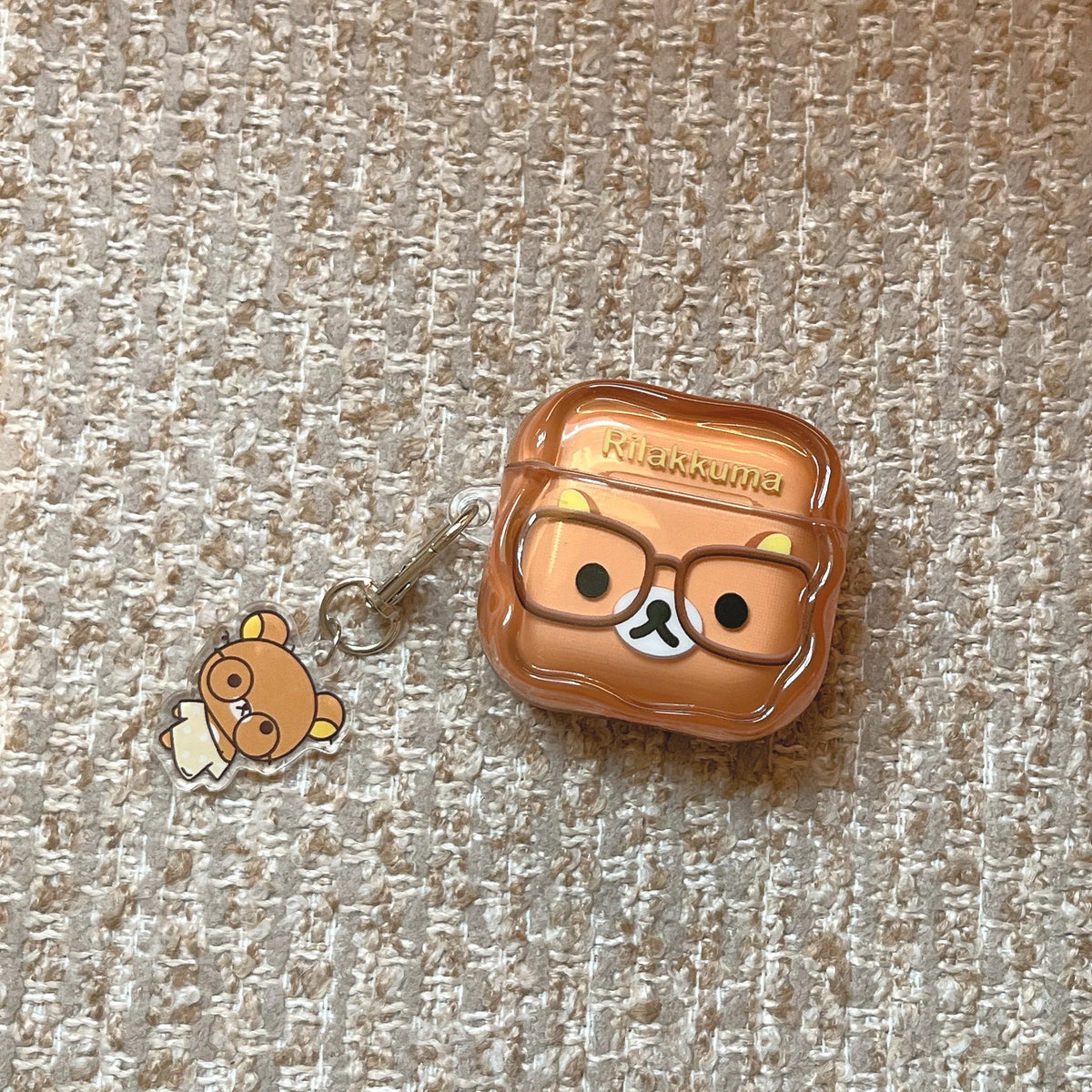 Korean Cute Rilakkuma Glasses Clear AirPods Case with Keychain for AirPods 1 2 3 4 Pro 2 Pro 3 Cute Shockproof Protective Cover