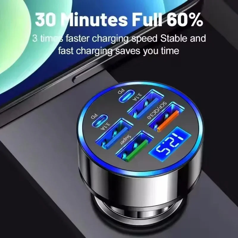 USB Car Fast 1 Pcs 350W Quick Charging Charger 6 Port PD QC3.0 USB C Car Phone Charger Type C Adapter For iPhone Samsung Huawei