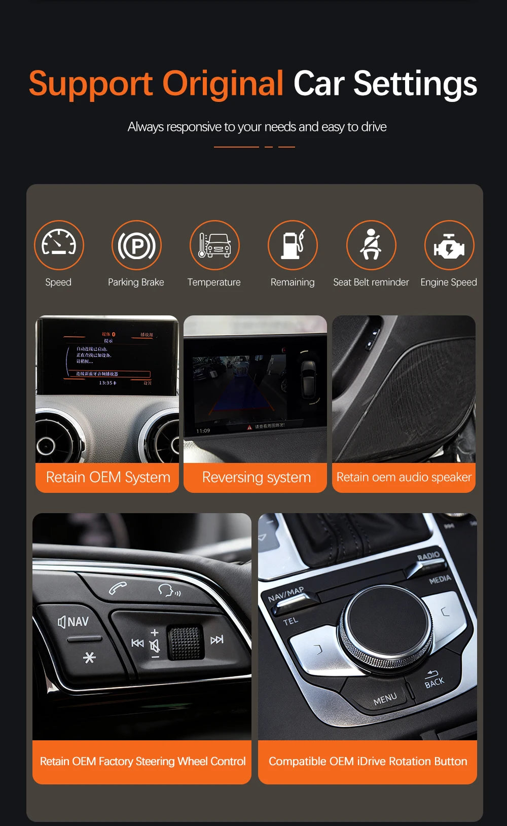 Sinairyu Wireless CarPlay Module Android Auto for Audi A3 S3 8V B9 MIB 2013-2020 Reverse Camera Car Play Functions