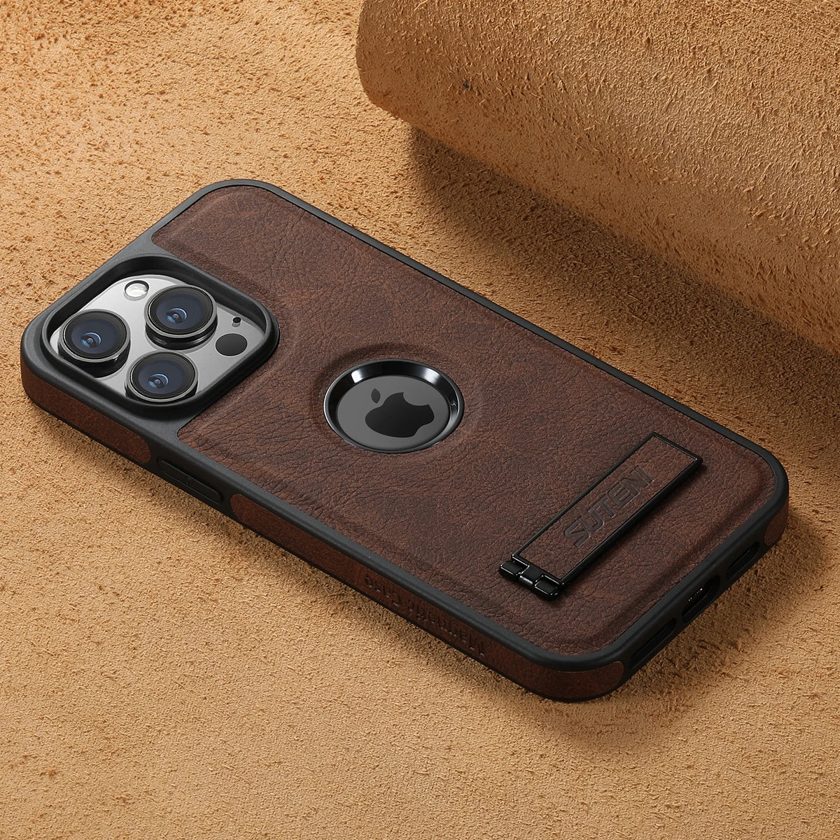 For Magsafe Invisible Bracket Cover For iPhone 12 13 14 15 16 17 18 Pro Max Magnetic Leather Phone Case For IPhone 17 18 Pro Max