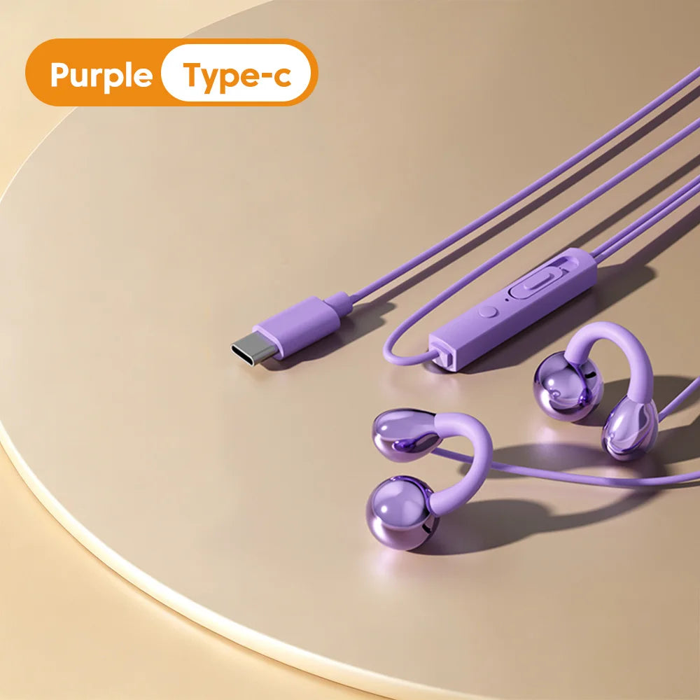 Ear-clip Style Wired Headphones Type-C/3.5mm Wired Earphones With Mic Earclip Earbuds USB C Built in DAC Headset For iPhone17-15