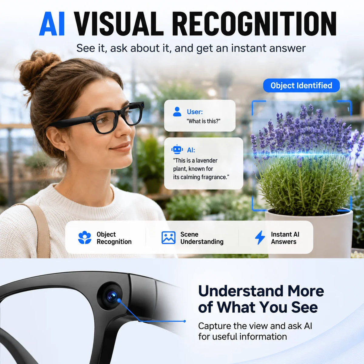 2026 Business Smart Glasses 13MP Camera AI Voice Assistant, Real-Time Translation, Meeting Notes, Live Streaming, Open-Ear Audio
