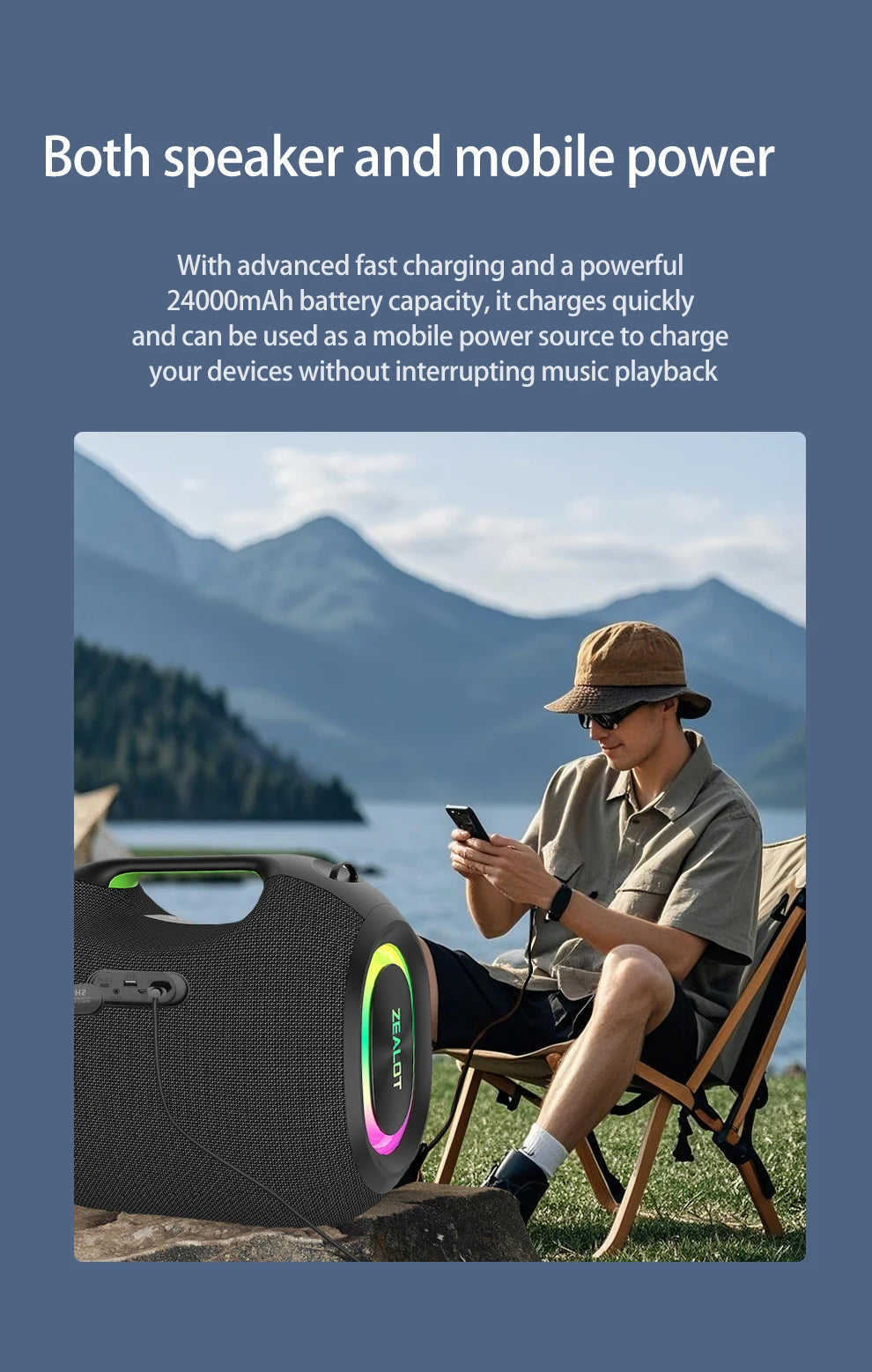 ZEALOT-ZE01 Wireless Bluetooth Speaker 120W TWS Subwoofer Bluetooth Speaker High Volume Waterproof Portable Power Bank HIFI Sound Quality Good-Looking Blue Speaker Long Battery Life