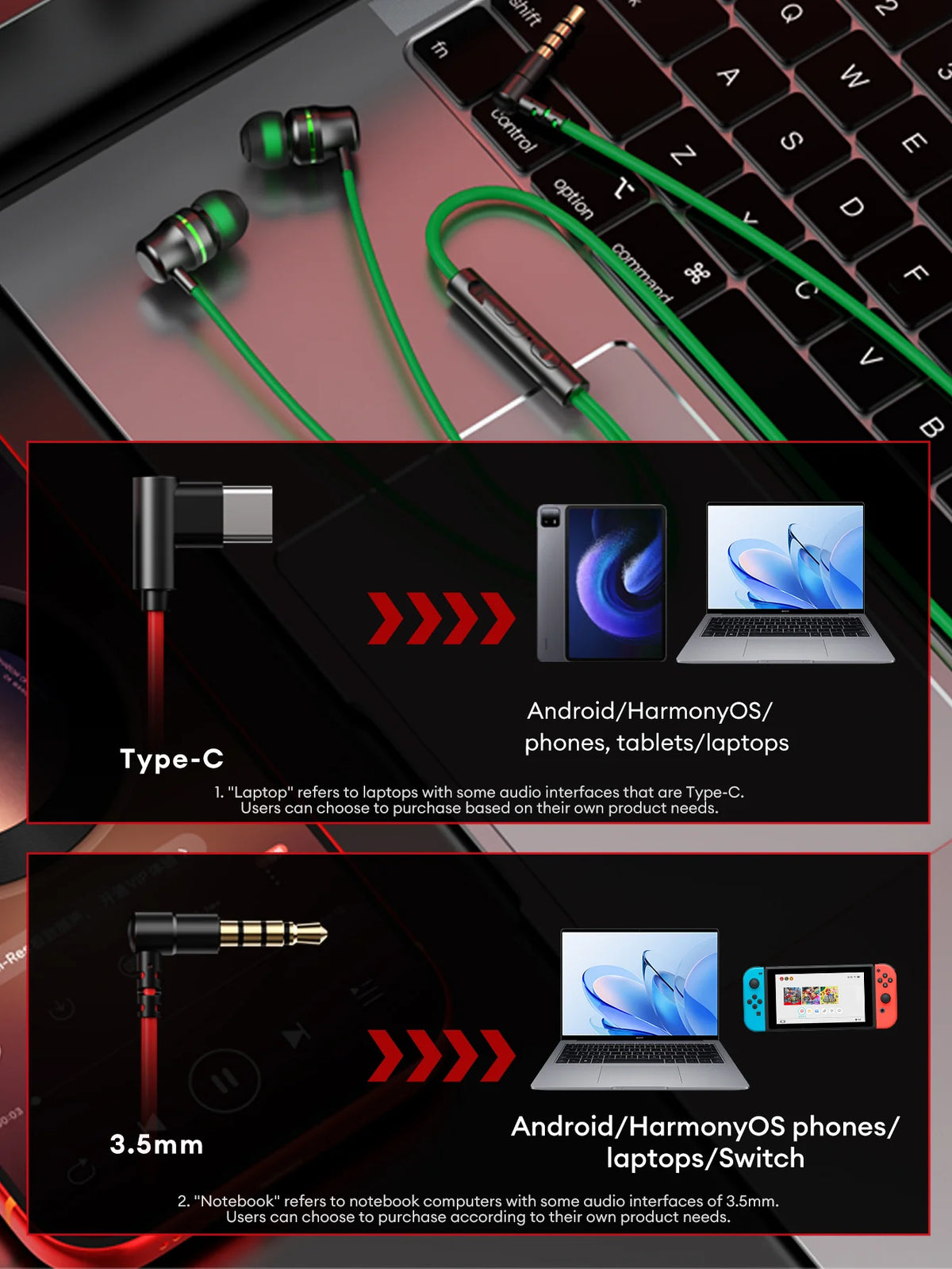 Lenovo YF38 Wired Earphones Type-C/3.5mm Gaming Headphones HiFi-level Dynamic Sound Ultra-low Latency Earbuds W Mic Tangle-Free