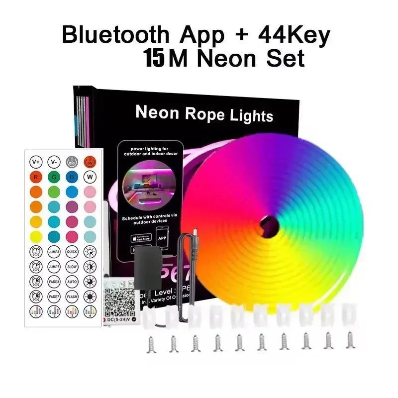 24V Neon Rgb Led Strip Light Remote Control Waterproof Outdoor 5M 10M 15M 20 Meter 30M Led Flexible Neon Rope Ribbon Tape Band