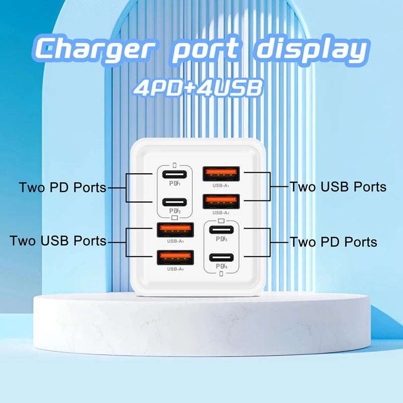 240W GaN USB C Charger 8 in 1 Fast Charging Phone Charger Power Adapter For iPhone Xiaomi Type C EU/US/UK Plug Wall Charger 2026