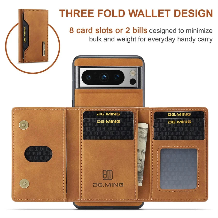 Luxury Magnetic Leather Wallet Case for Google Pixel 9 Pro 8 7 7A 6 6A Fold Pixel9 XL Pixel7 Kickstand Credit Card Holder Cover