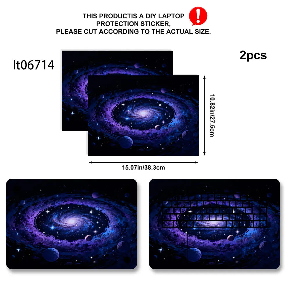 2PCS Galaxy Planet Laptop Skin Sticker, Space Black Hole Universe Design Decal Cover for Macbook HP Dell Lenovo 11-17 inch