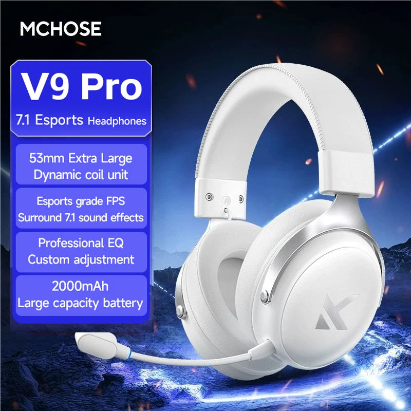 MCHOSE V9 Pro Gaming Headphones 2.4G BT5.3 Wireless BT5.3 Headset 7.1 FPS Surround Sound Earphones With Noise Reduction Mic