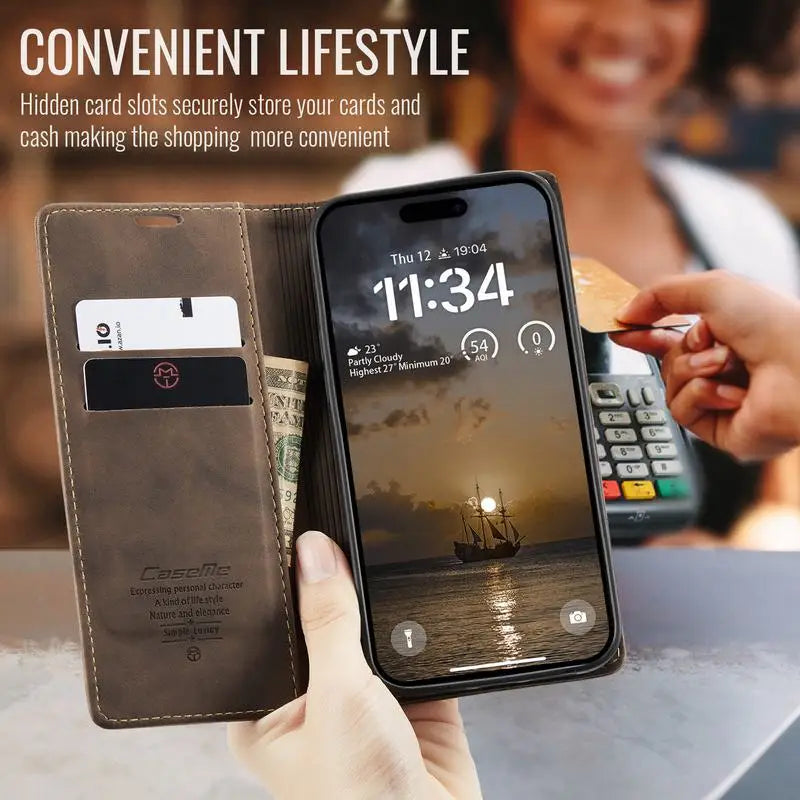 Leather Case For iPhone 17 16 15 14 13 12 11 18 Pro Max Air 16E X XR XS Max SE 2020 6 6s 7 8 Plus Luxury Magnetic Phone Cover