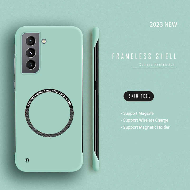 Hard PC Frameless Magnetic Phone Case For Samsung Galaxy S23 S22 S21 S20 FE Plus NOTE 20 S24 Ultra Magsafe Matte Thin Cover