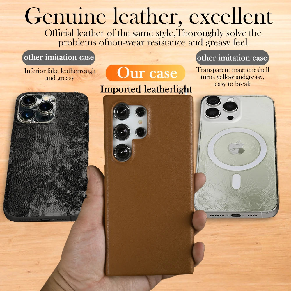 Handmade Premium Genuine Leather Magnetic Case for Samsung Galaxy S25 Ultra Case S24FE S23 S22 S21 S20 Note20Ultra Magsafe Cover