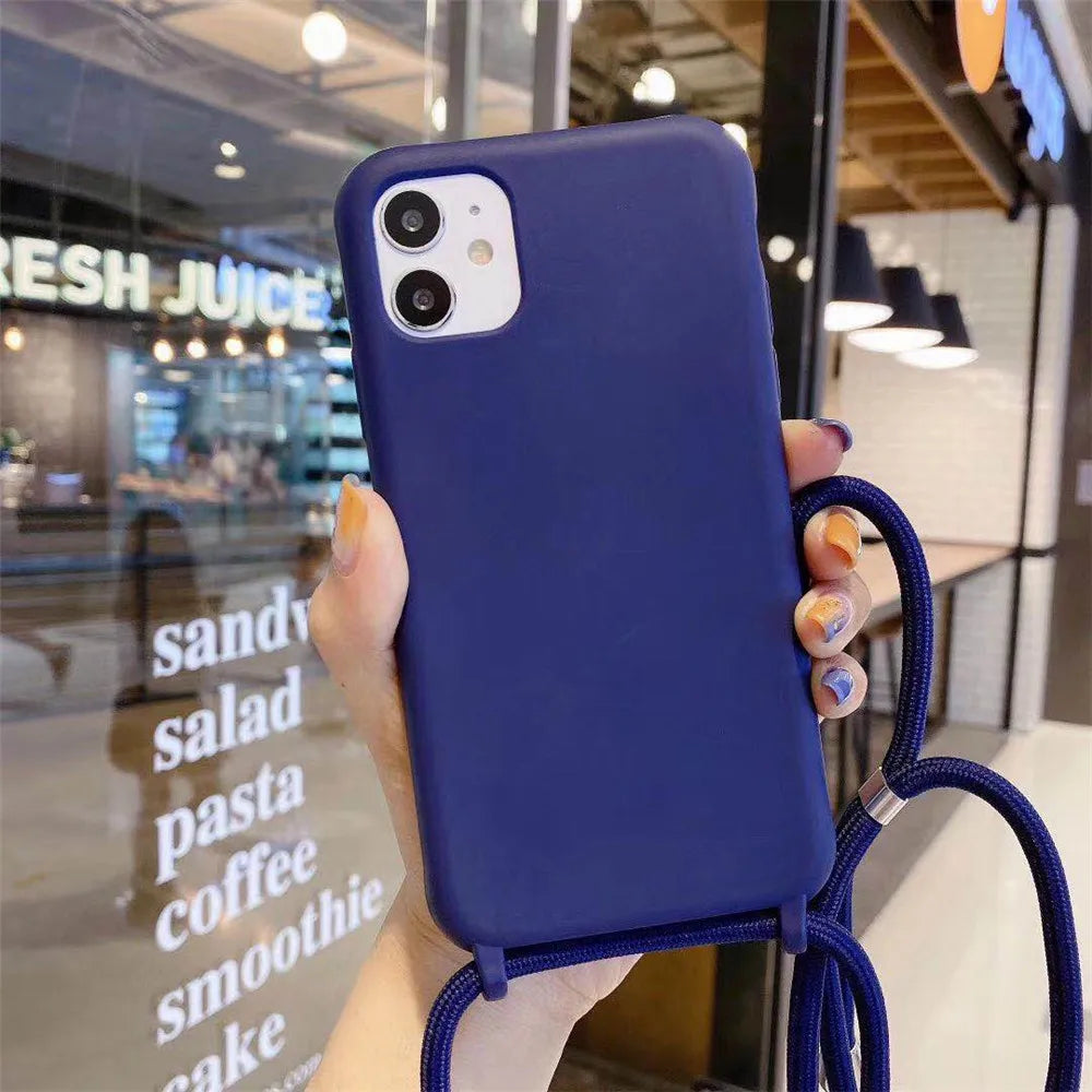 Strap Cord Silicone Phone Case For Samsung S22 S21 S23 S24 Ultra S20 FE S10 Plus Note 20 Plus Crossbody Necklace Lanyard Cover
