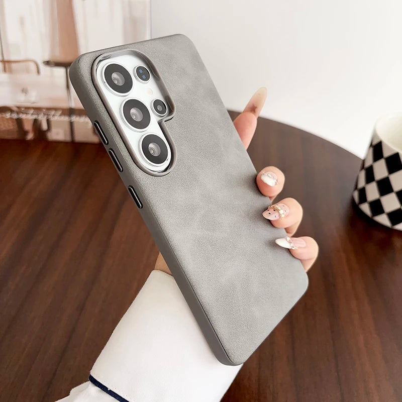 Vintage Suede Leather Phone Case For Samsung Galaxy S26 S25 S24 S23 S22 Ultra Shockproof Matte Retro Texture Protective Cover