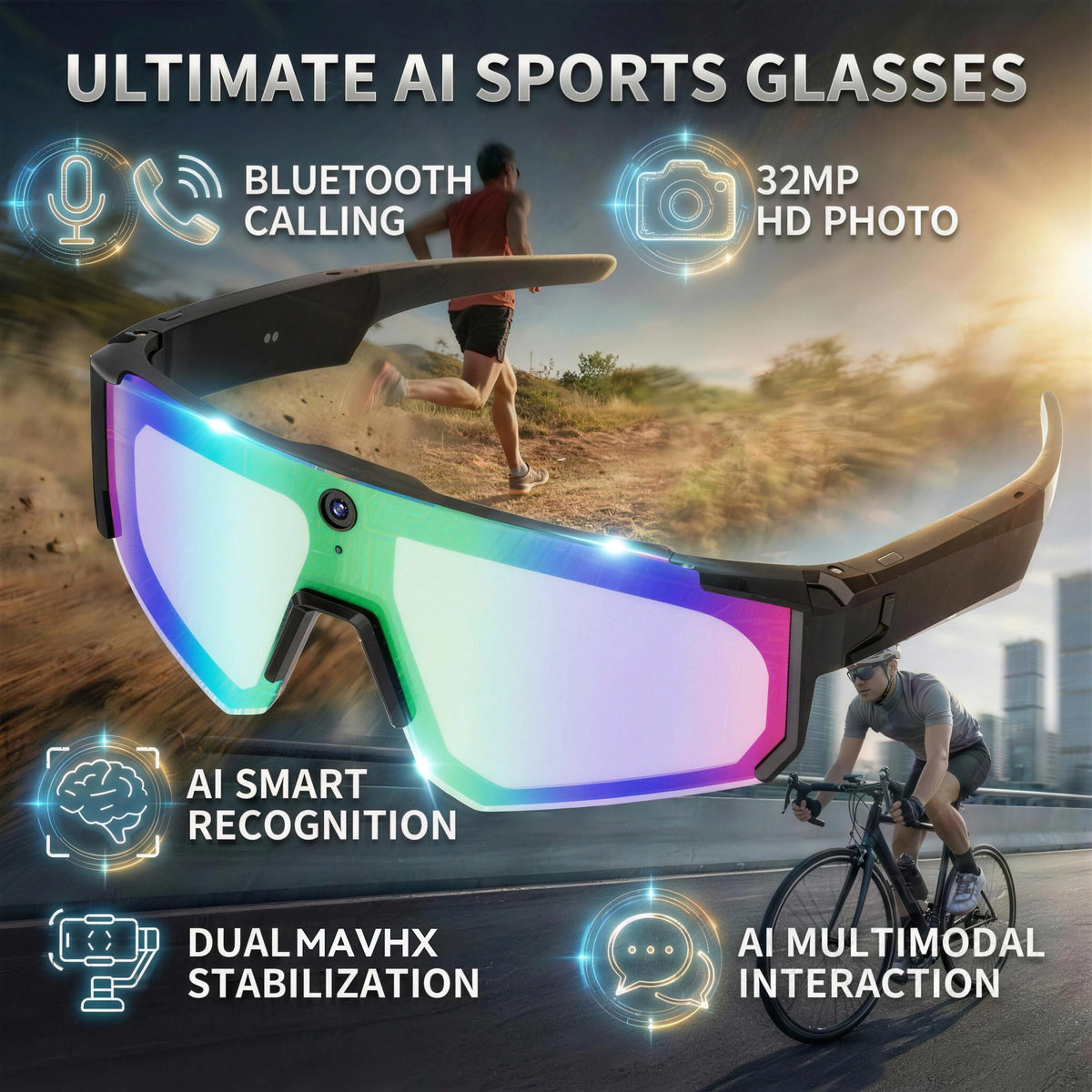 New AI Smart Shooting&Recording Glasses with 800W Camera HD Anti-Shake Bicycle Riding Shooting Artifact Windproof Goggles 2026