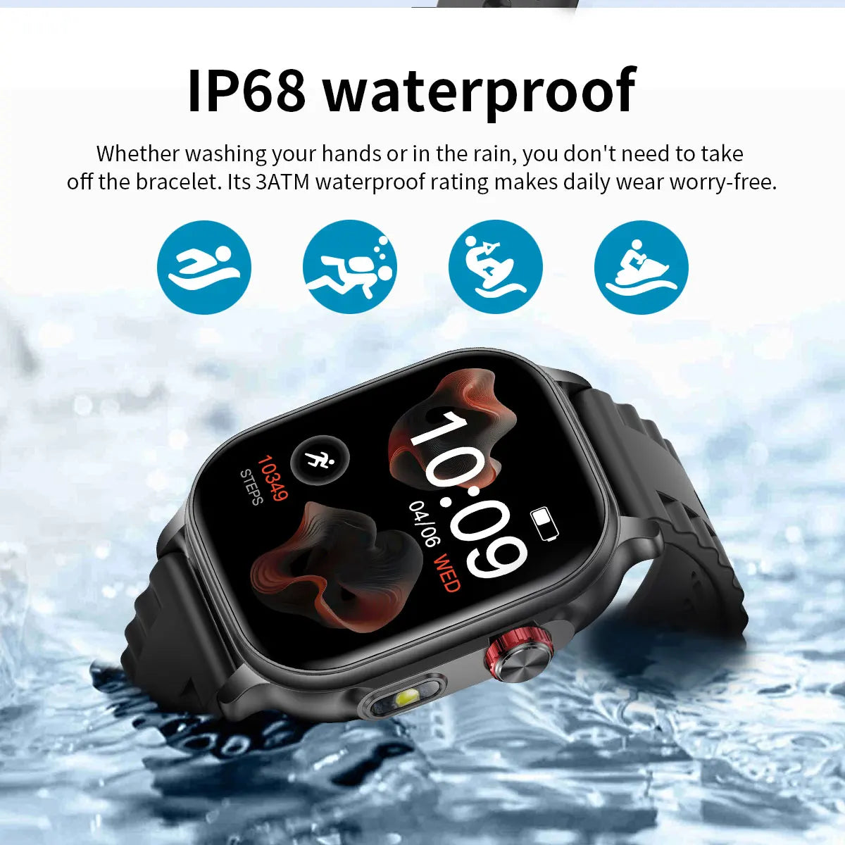 New1400mAh Large Battery Smart Watch 5ATM Waterproof LED Flashlight 100+ Sports Modes Heart Rate Fitness Tracker Men Smart Watch
