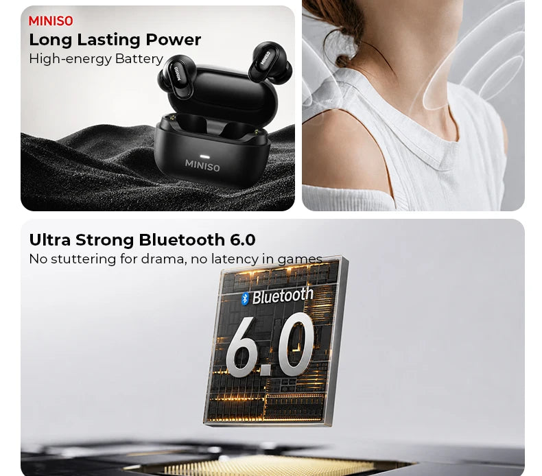 MINISO MS130 Wireless Bluetooth Earphones ENC Soft Wireless Headphones Sport Low Latency Comfort In-Ear Earbuds Macaron Travel