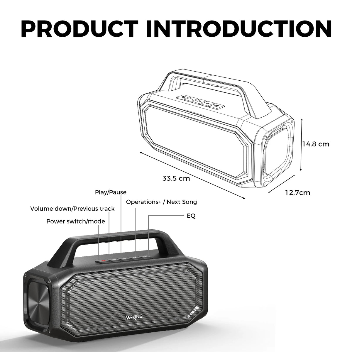 W-KING BT261-2 Bluetooth Wireless, 80W Portable Outdoor Speakers Loud with Bass Boost, Stereo Pairing, Reverse Charging, IPX6 Waterproof
