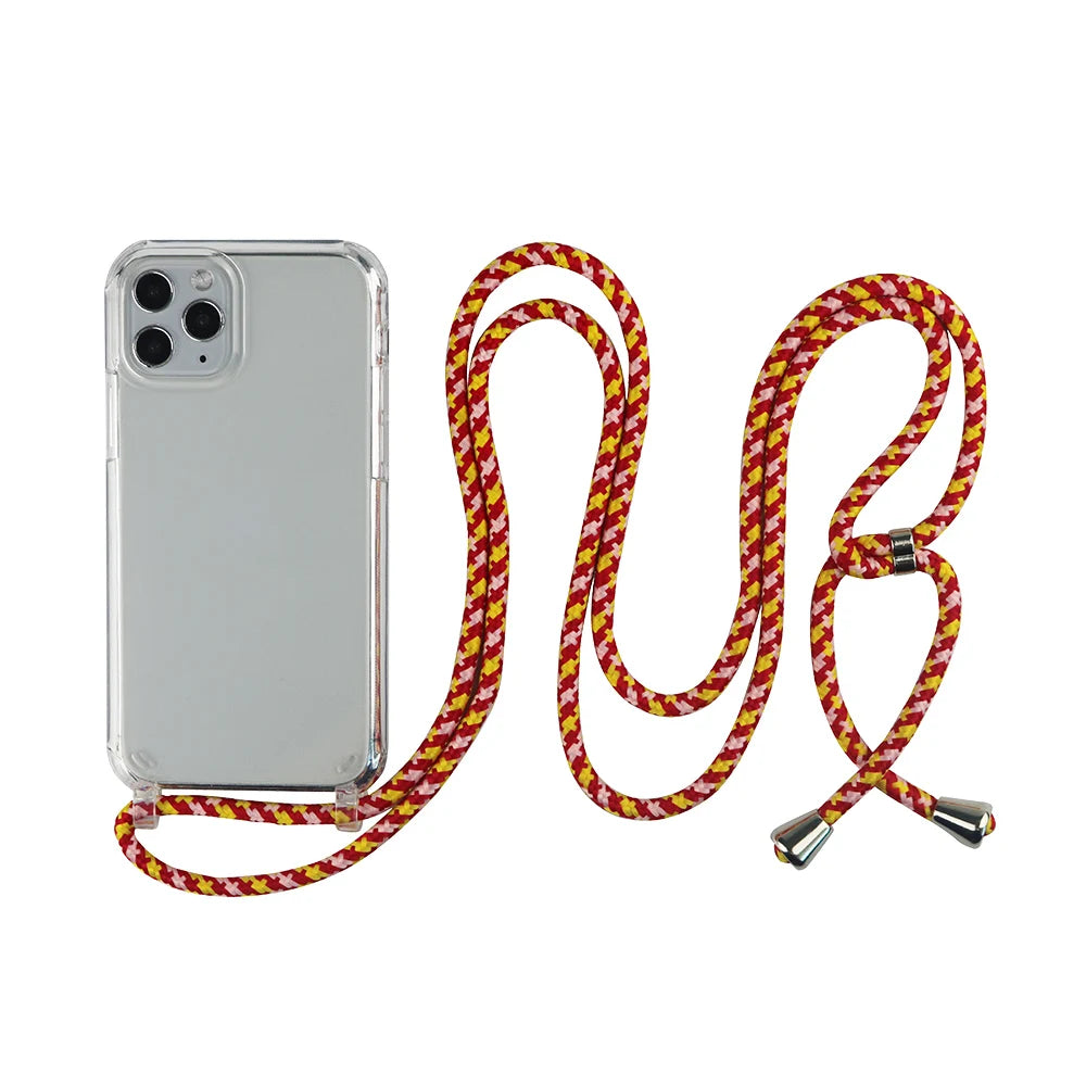 Crossbody Necklace Cord Lanyard Transparent Phone Case For iPhone 16 15 13 Pro Max 12 11 7 8 Plus X XR XS Strap Hang Rope Cover