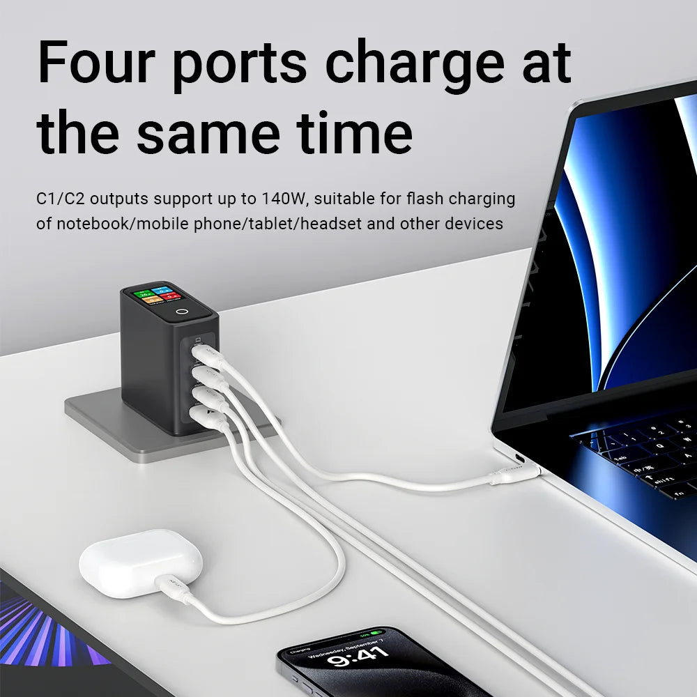 ACEFAST US Plug GaN 140W Fast Charging Phone Charger LED Display Screen For iPhone 17/16 Pro Max USB C USB A Wall Travel Adapter