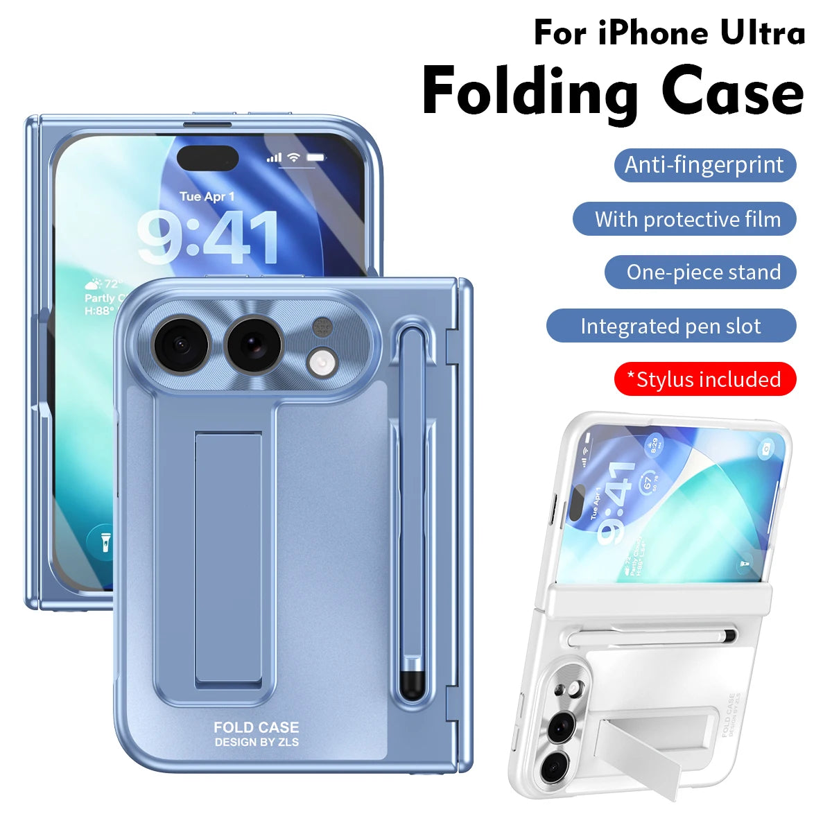 Suitable for iPhone Duo Folding Case Tempered Film Stylus Hinge Stand Protects Back Cover-Phone Case Funda