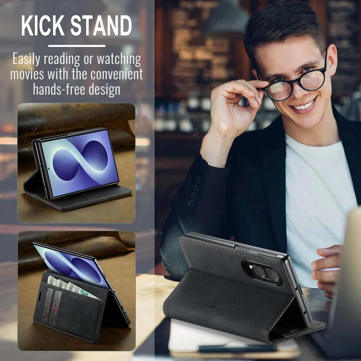 Shockproof Leather Case for Samsung Galaxy Z Fold 8 Flip Wallet Folio Card Holder Magnetic Clasp Protective Cover with Stand