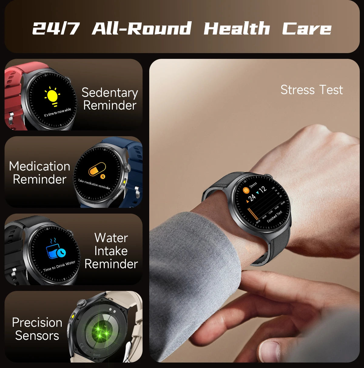 2026 New AI-Diagnosis Care Smartwatch ECG+PPG Accurate Uric Acid Blood Pressure Body Fat Five Organ Fitness Waterproof Smartwatc