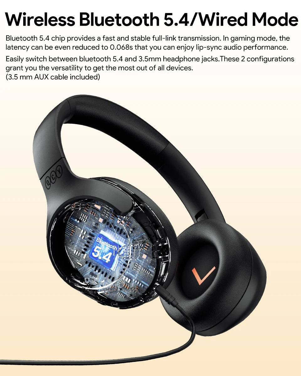 QCY H3 ANC Hi-Res Audio Wireless Bluetooth 5.4 Headphones Over Ear Headset 60Hrs 43dB Hybrid Active Noise Cancellation Earphone