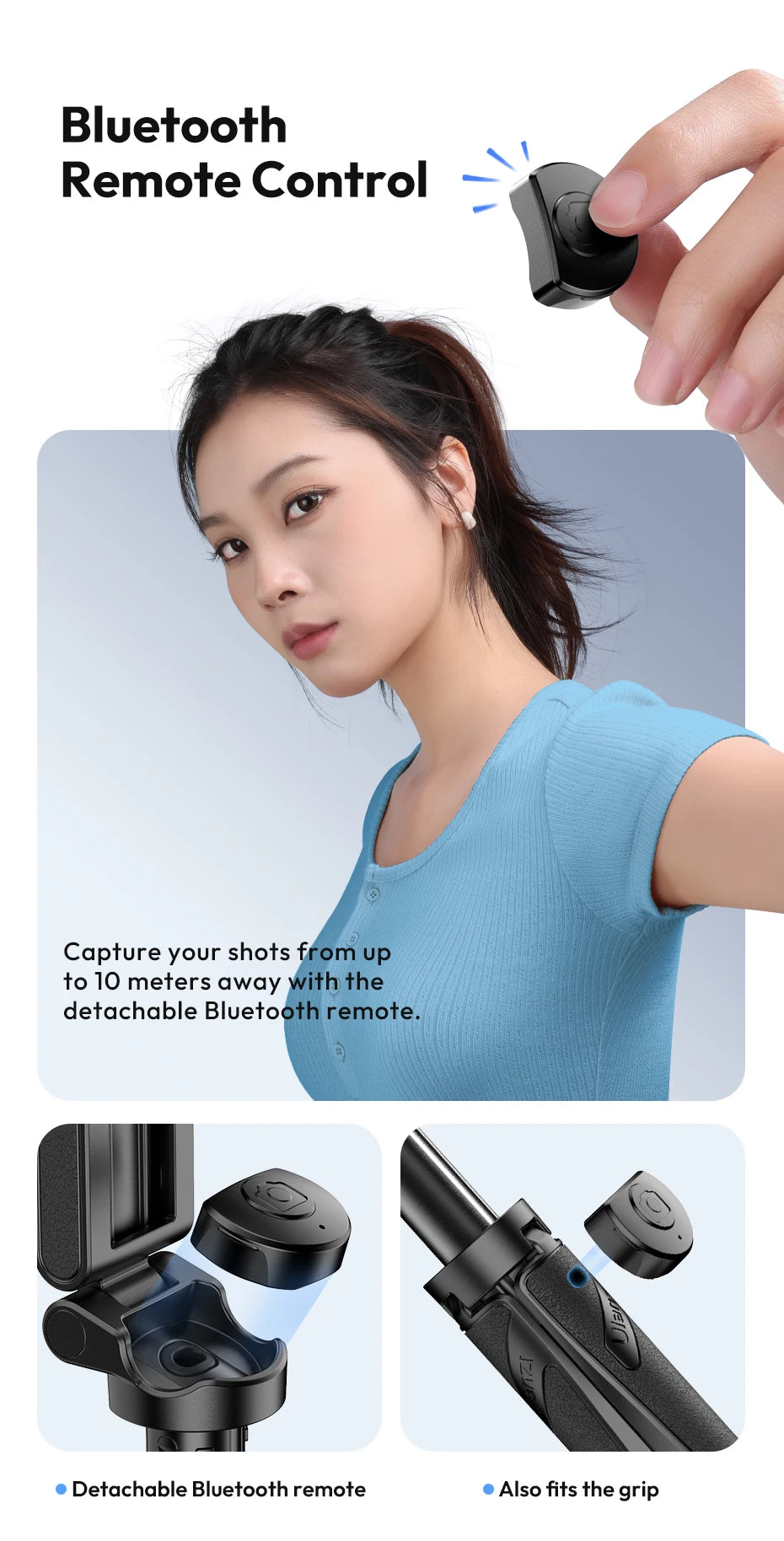 Ulanzi JJ03 Magnetic Phone Tripod Wireless Phone Grip Selfie Stick Desktop Tripod with Remote Control Photography Livestreaming