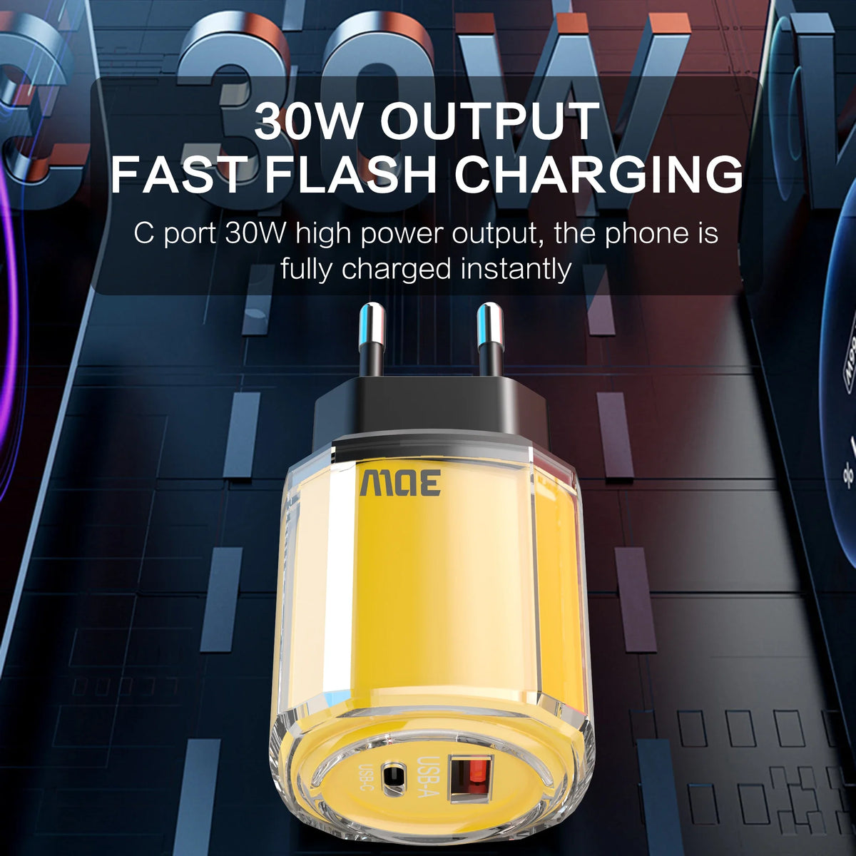 30W USB Type C Charger 2 In 1 Fast Charging Mobile Phone Adapter For iPhone Samsung Xiaomi Huawei PD Quick Charge Wall Charger