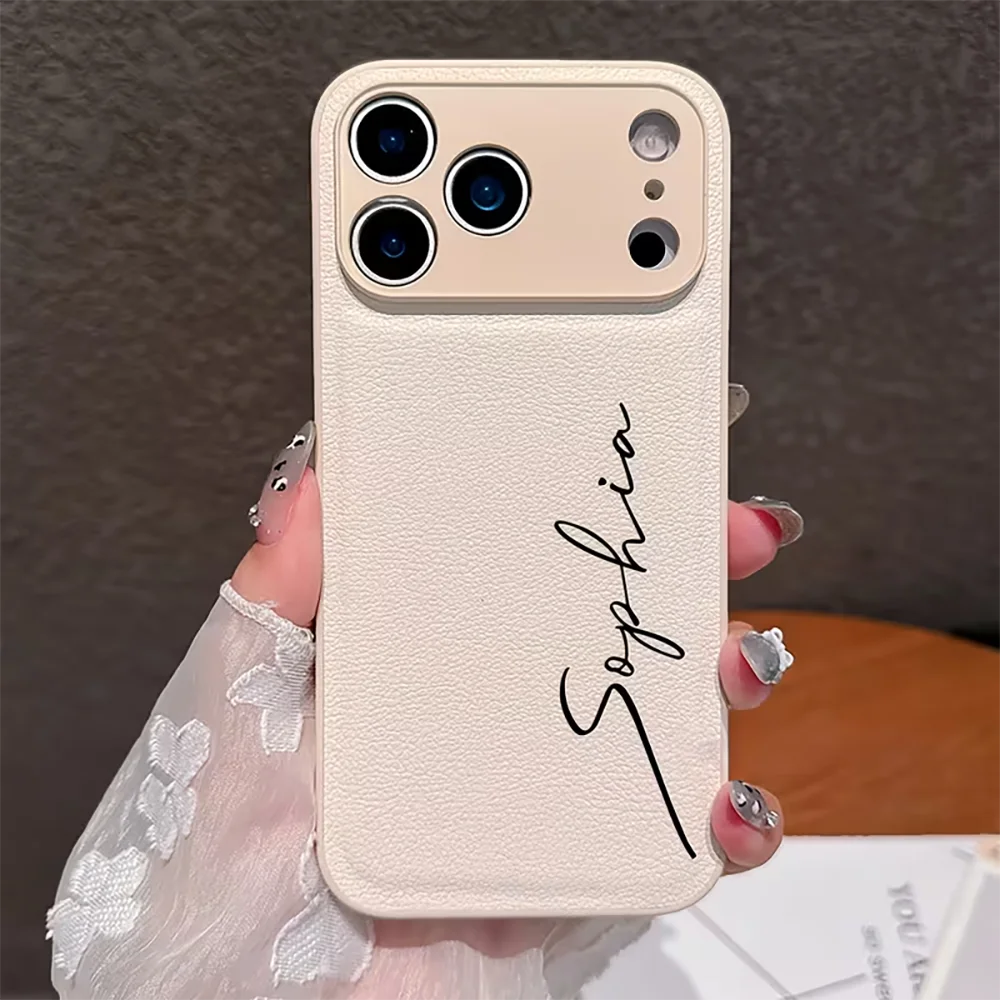 Personalized Customized DIY Name Stylish Faux Leather Phone Case For iPhone18 17 16 15 14 Pro Max Pro Shockproof Cover