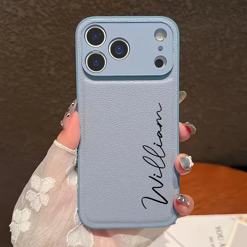 Personalized Customized DIY Name Stylish Faux Leather Phone Case For iPhone18 17 16 15 14 Pro Max Pro Shockproof Cover