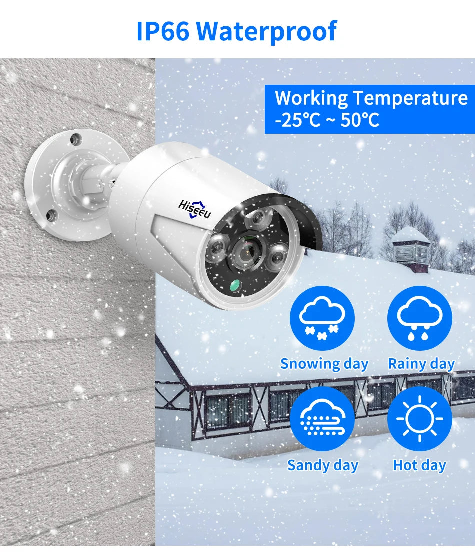 Hiseeu 5MP Audio IP Security Surveillance Camera POE H.265 Outdoor Waterproof IP66 CCTV Camera P2P Video Home for POE NVR