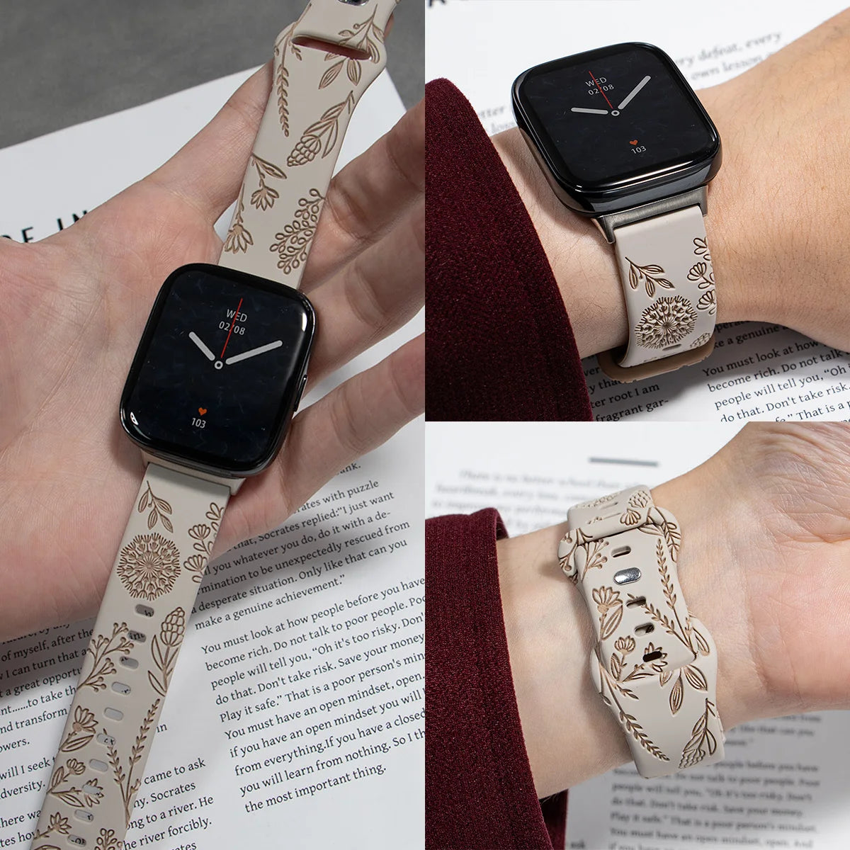 Flower Design Engraved Silicone Strap For Redmi Watch 3 /3 Lite /3 Active Two-tone Silicone Sport Strap For Redmi Watch3