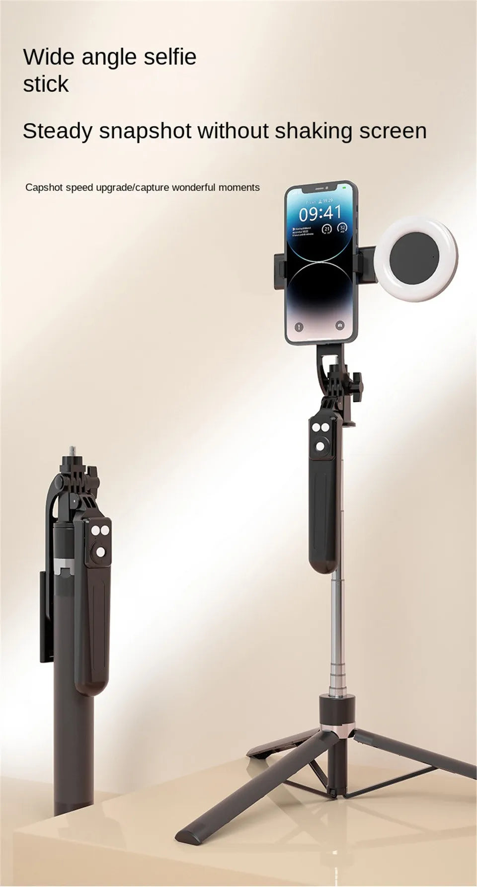 Roreta New 1.7M 360° Rotation Tripod for Smartphone Camera, Phone Holder with Bluetooth Shutter, Wireless Selfie Stick Brackets