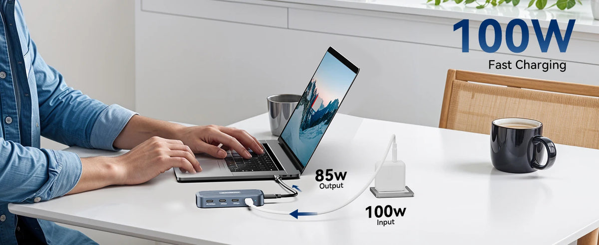 10Gbps USB C Hub with 4K@60Hz Video Output USB3.2 Gen2 Monitor Data Transfer PD100W for Laptops MacBook iPad Pro Type-C Devices