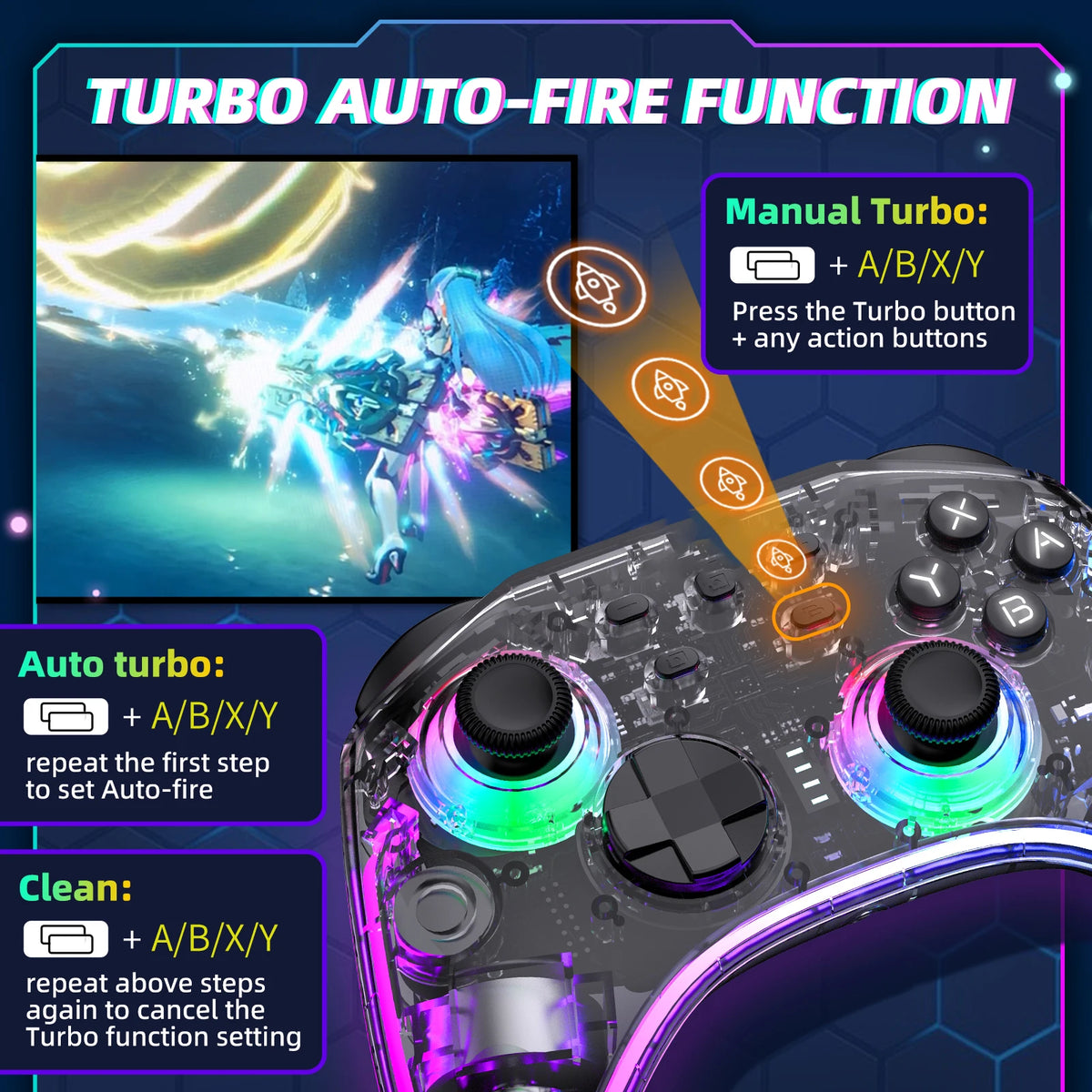 DATA FROG Portable Transparent Game Controller Wireless RGB LED Game Pad Multi Platform For Switch OLED PC Android IOS