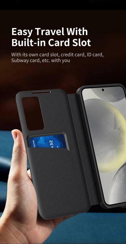 Premium Leather S-view LED Dispaly Window Leather Case For Samsung S26 Ultra S25 Edge S24 S23 S22 FE Plus A57/37 Card-slot Cover