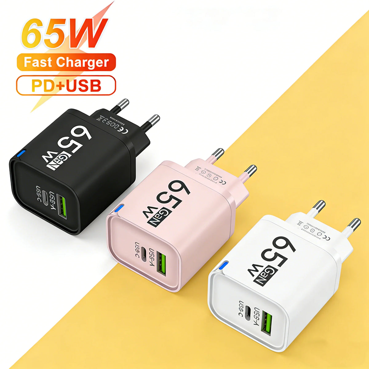 65W USB-C Fast Charger PD Type-C Dual Ports Mobile Phones Charging Adapter EU US UK Plug For iPhone Samsung Xiaomi
