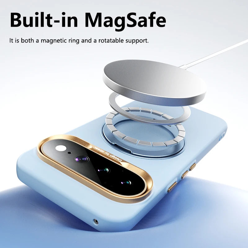 360 Rotating Bracket Liquid Silicone for Magsafe Phone Case for Google Pixel 11 10 Pro XL 10A Magnetic Wireless Charging Cover