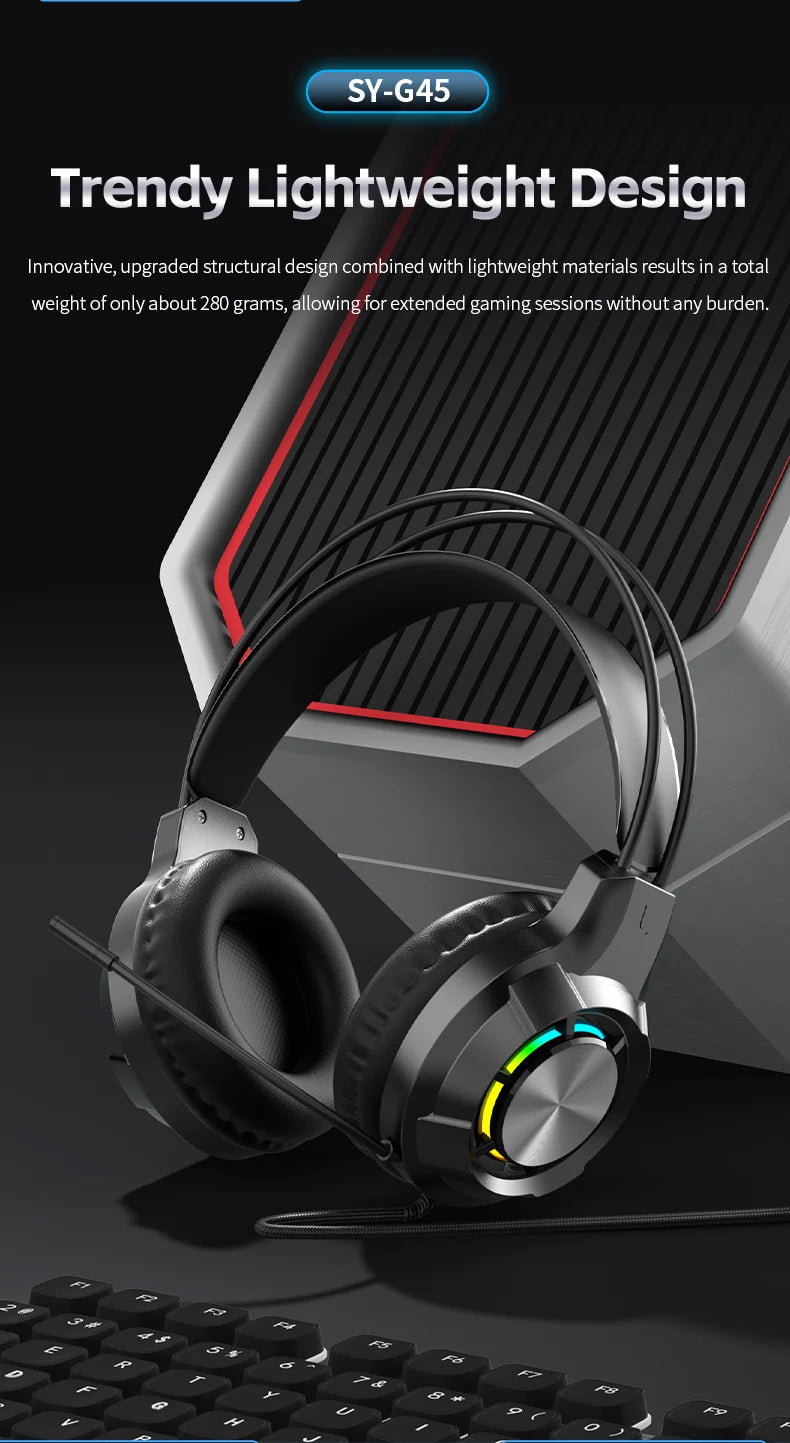 Over-Ear Gaming Headphone 7.1 Surround Sound ENC Noise Cancelling Mic RGB LED Wired Headset for PC PS4 PS5 Xbox Laptop Desktop