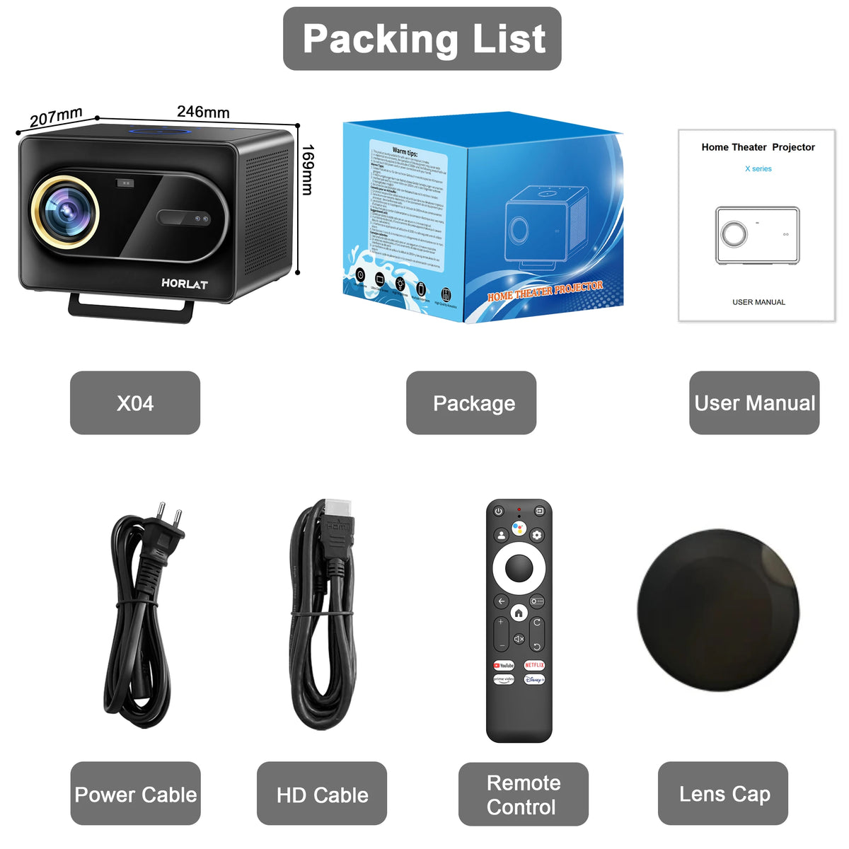 HORLAT Sealed Optical Google TV Projector 3500ANSI Bluetooth Voice Control Auto Focus WiFi 6 4K UHD Home Theater Movie Projector
