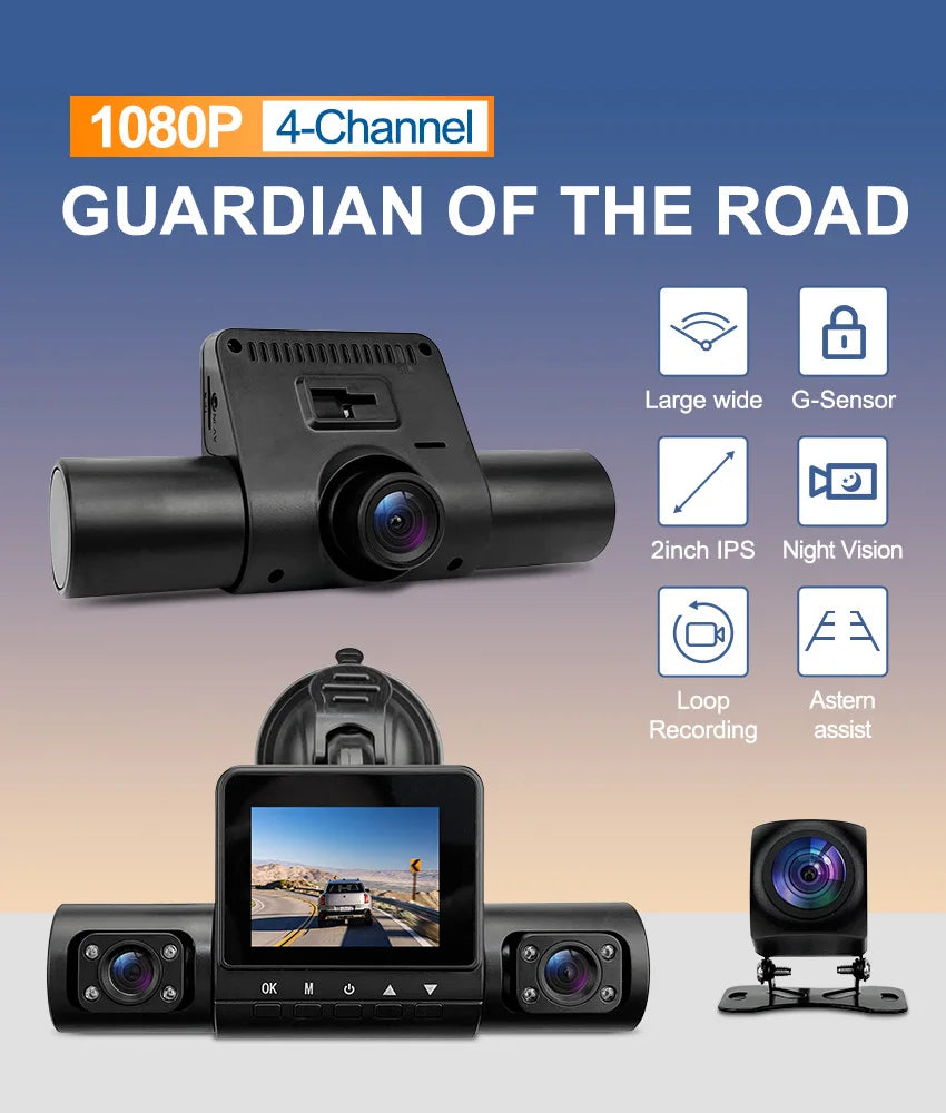 HD1080P 4channels Dashcam 2inch IPS Car Camera Night Vision Recording Auto DVR Loop Dash Recorder Vehicle Accessories