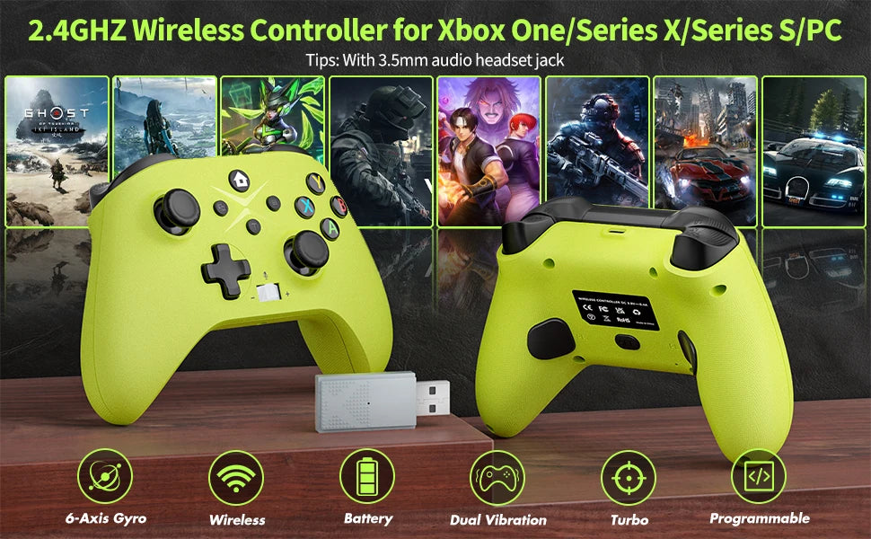 Wireless For XBOX Controller, XBOX ONE Series S/X Console/PC Gaming Gamepad Keys Programming 6 Axis Gyro Turbo Function Win 7/10