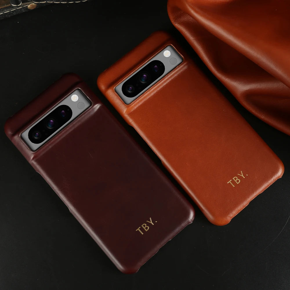 Engrave Initials Oil Wax Genuine Leather Case For Google Pixel 11 10 Pro XL 10A 9A 9 Pro XL 8 8A 7A 7 6A 5A 5 6 Phone Back Cover