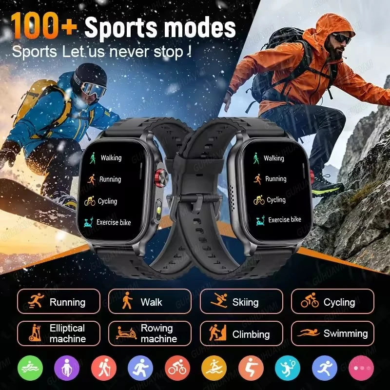 New1400mAh Large Battery Smart Watch 5ATM Waterproof LED Flashlight 100+ Sports Modes Heart Rate Fitness Tracker Men Smart Watch