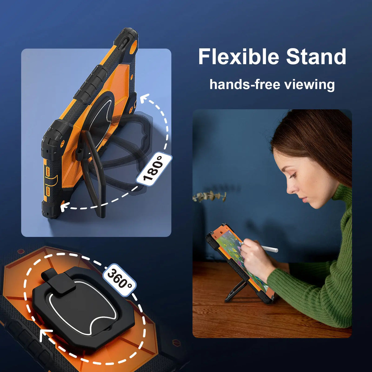 for iPad 5th/6th/7th/8th/9th/10th 2022 Air 4/5 Pro 11 Pro 9.7 Case with Pencil Holder with 360 Rotating Foldable Stand Cover