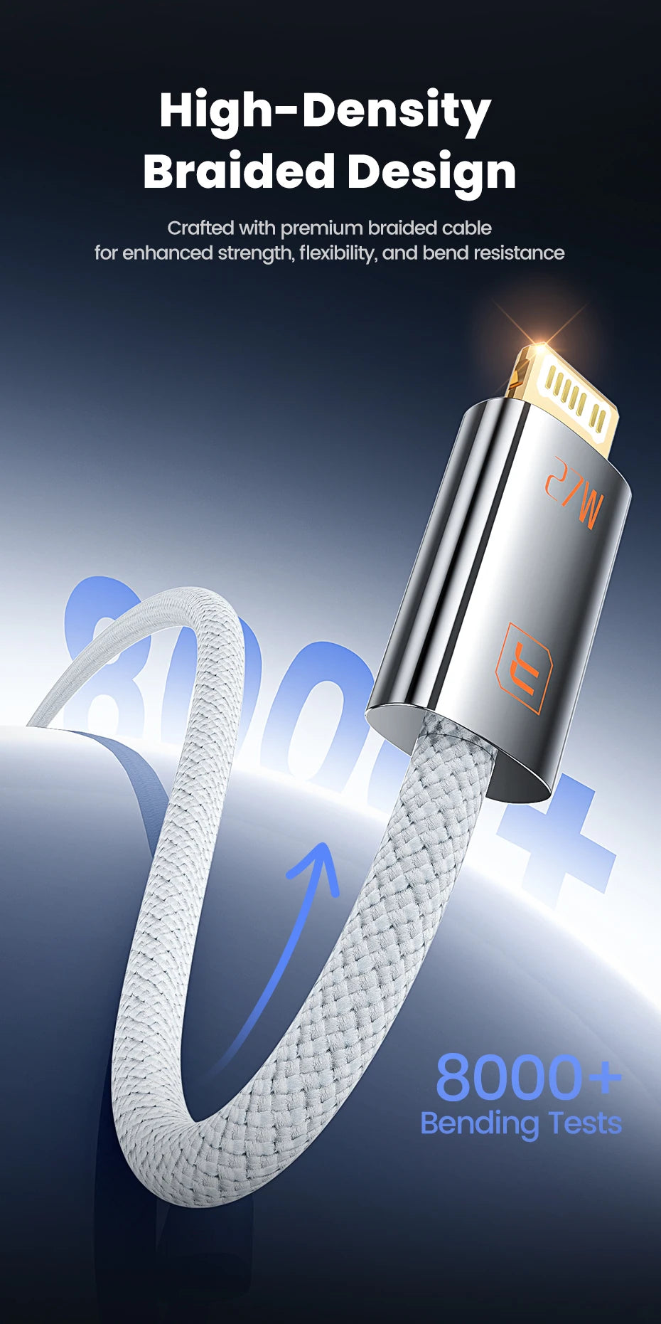 Toocki 27W USB C to Lightning Fast Charging Cable for iPhone 14 13 12 Pro Max Xs 2.4A USB A to iP Zinc Alloy Data Cable for iPad