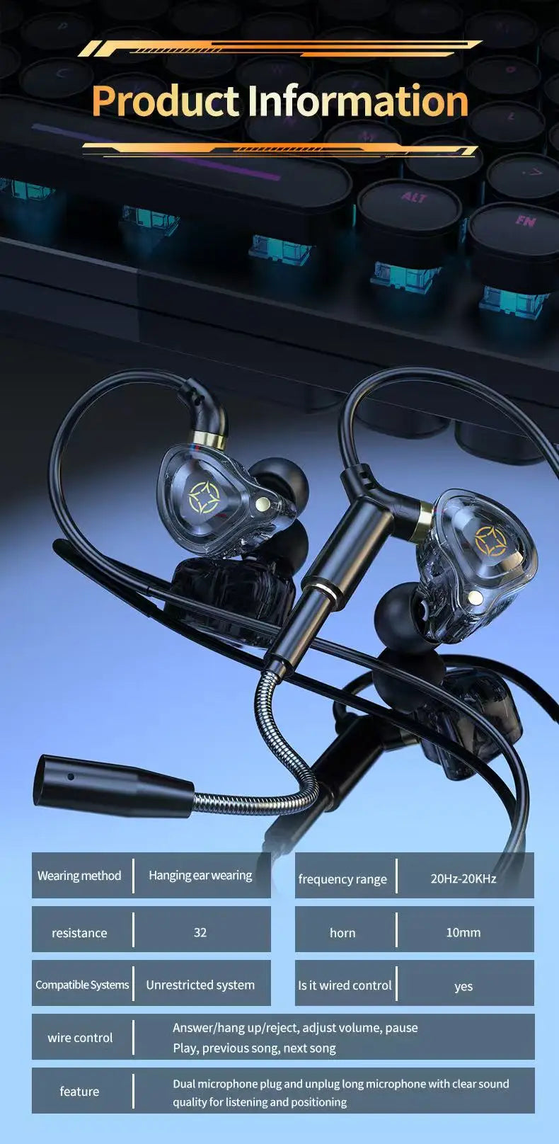 KCKZ Dual Microphone Type-C Phone USB Computer Delta Gaming Earphones Wired Dual Plug Earphones